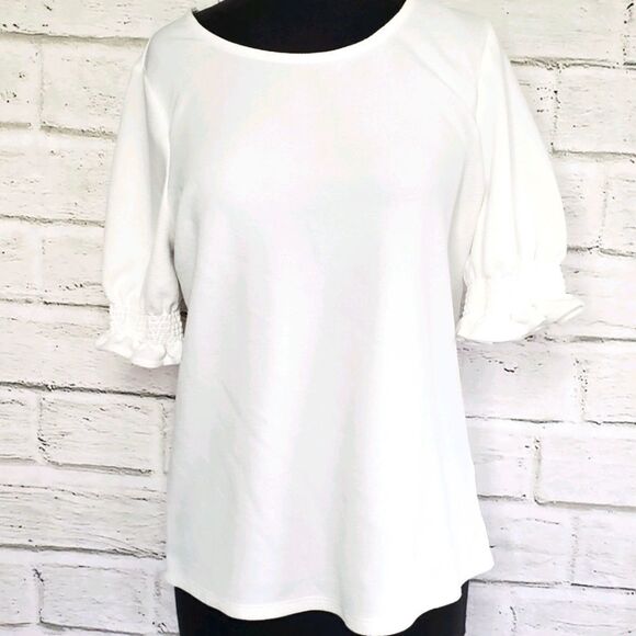 Adrianna Papell crepe puff sleeve shirt medium - Picture 1 of 10